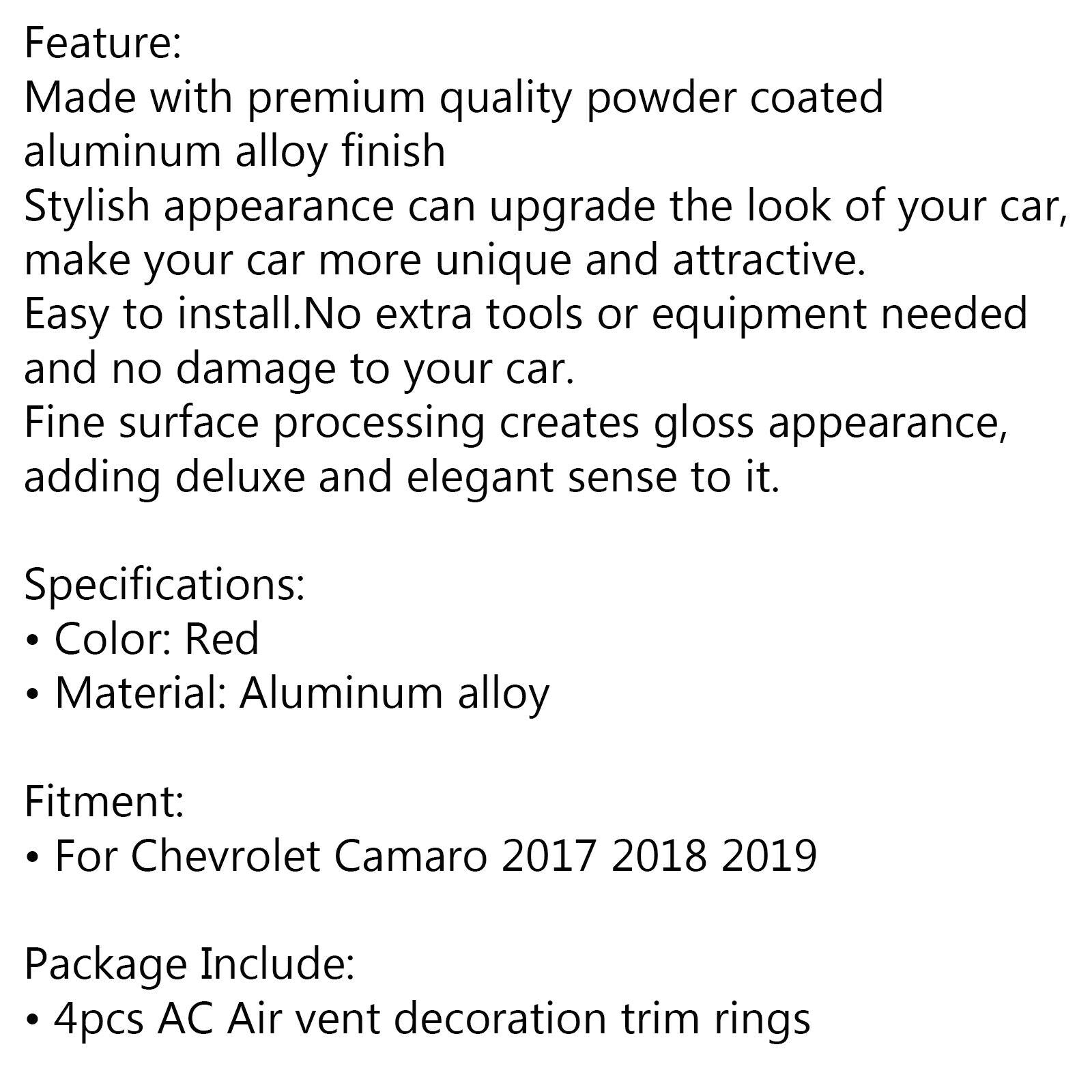 4pcs Air Vent Outlet Trim Rings Cover Decor For Chevrolet Camaro 17-2019 Red CN