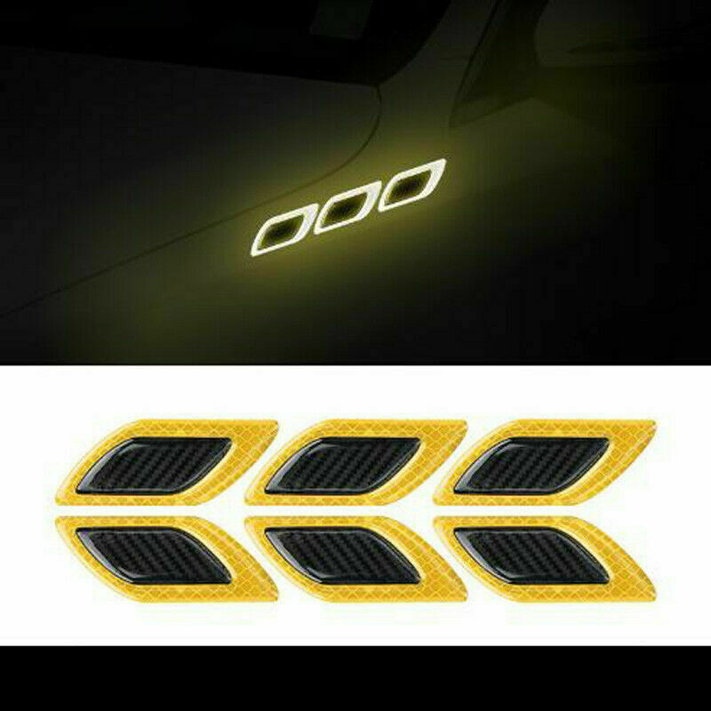 6pcs Car Vent Edge Bumper Reflective Stickers Decals Carbon Fiber Pattern Strips