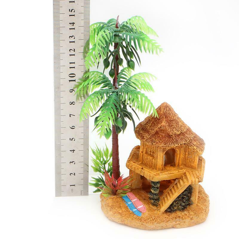 Aquarium Simulation Coconut Tree Castle Fish Tank Ornaments Decor Landscape