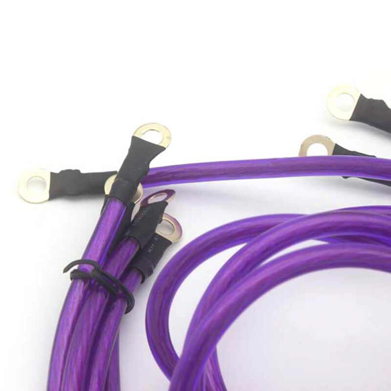 8mm/ 0.31" Purple 5-Point Car High Performance Grounding Earth Cable Wire Kits