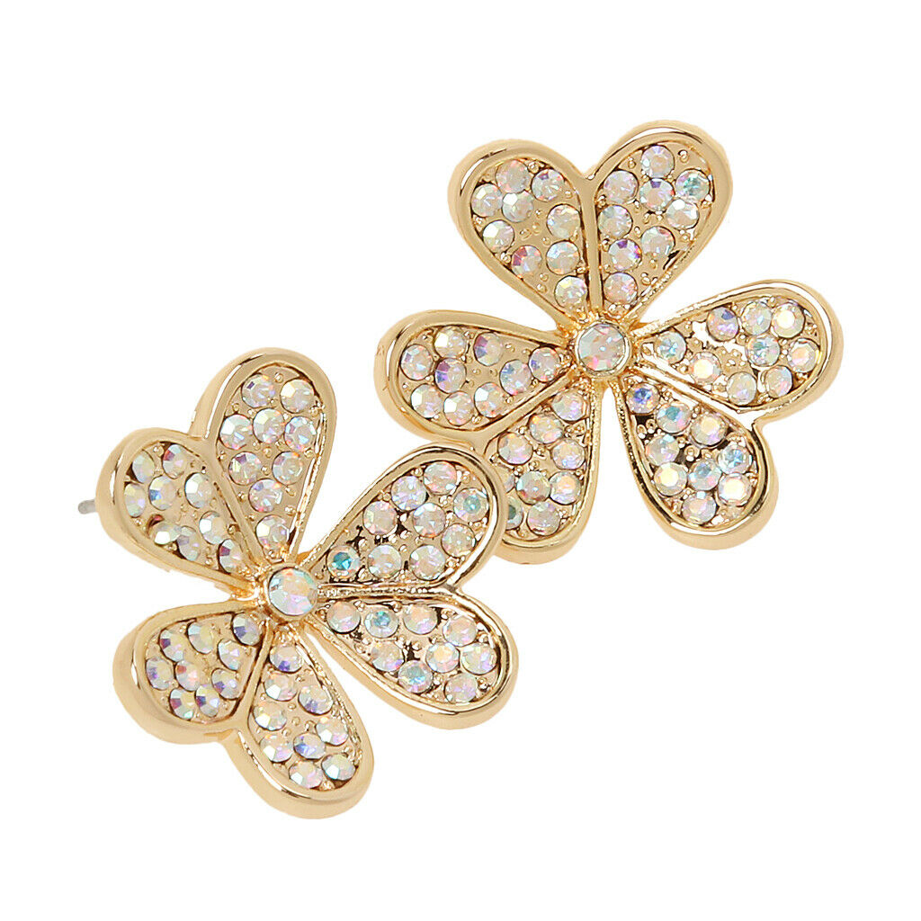 Fashion Women Stunning Crystal Three-leaf Clover Stud Earrings Gloss White