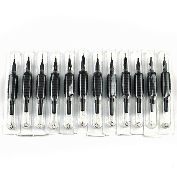 12 PCS Disposable Tattoo Machine Tubes 3/4" Grips Tips with Needles - Black