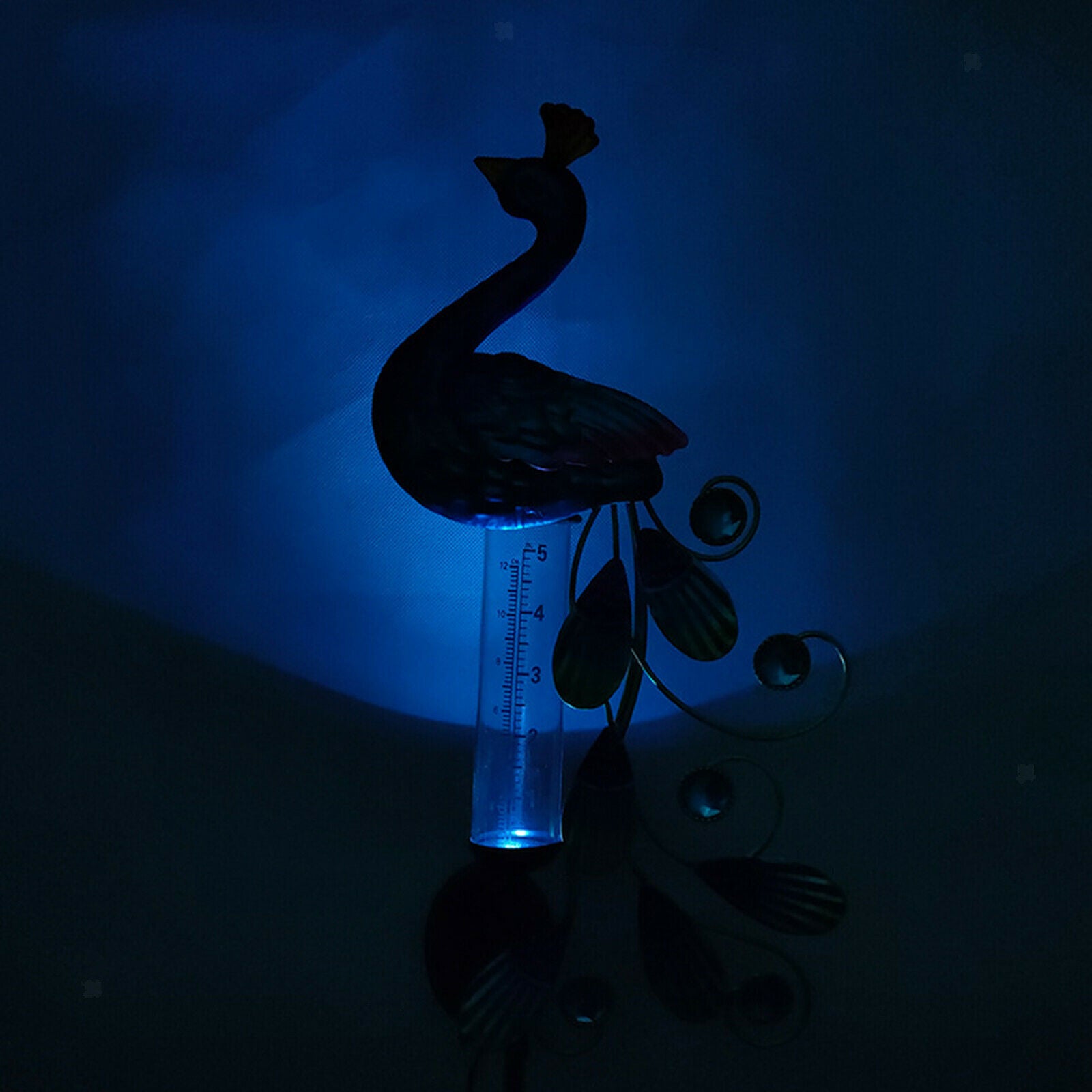 Creative Peacock Rain Gauge Outdoor Solar LED Light Metal Stake Garden Decor