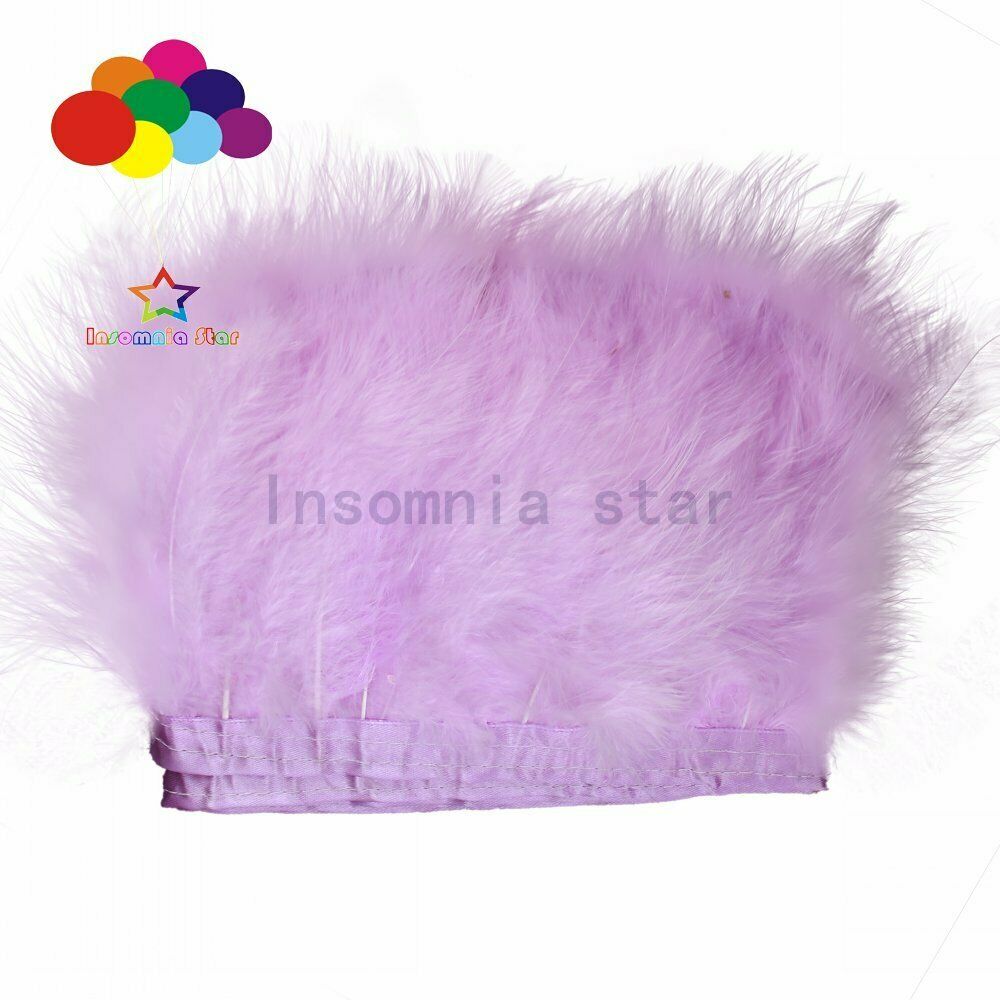 2meter light purple Fluffy Turkey feather Trim 6-7inches Dyed feathers on Ribbon