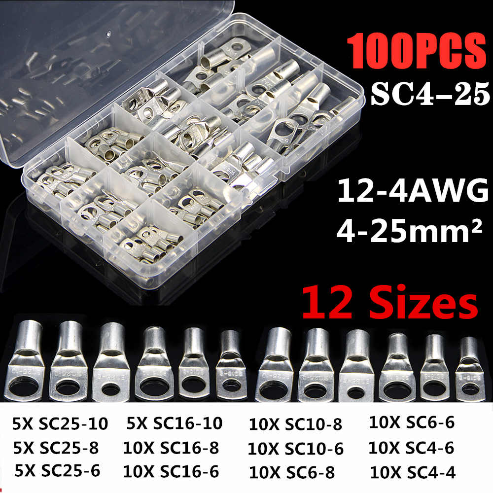 Battery Copper Cable Lugs Electrical Wire Connectors Crimp Ring Terminals 100X