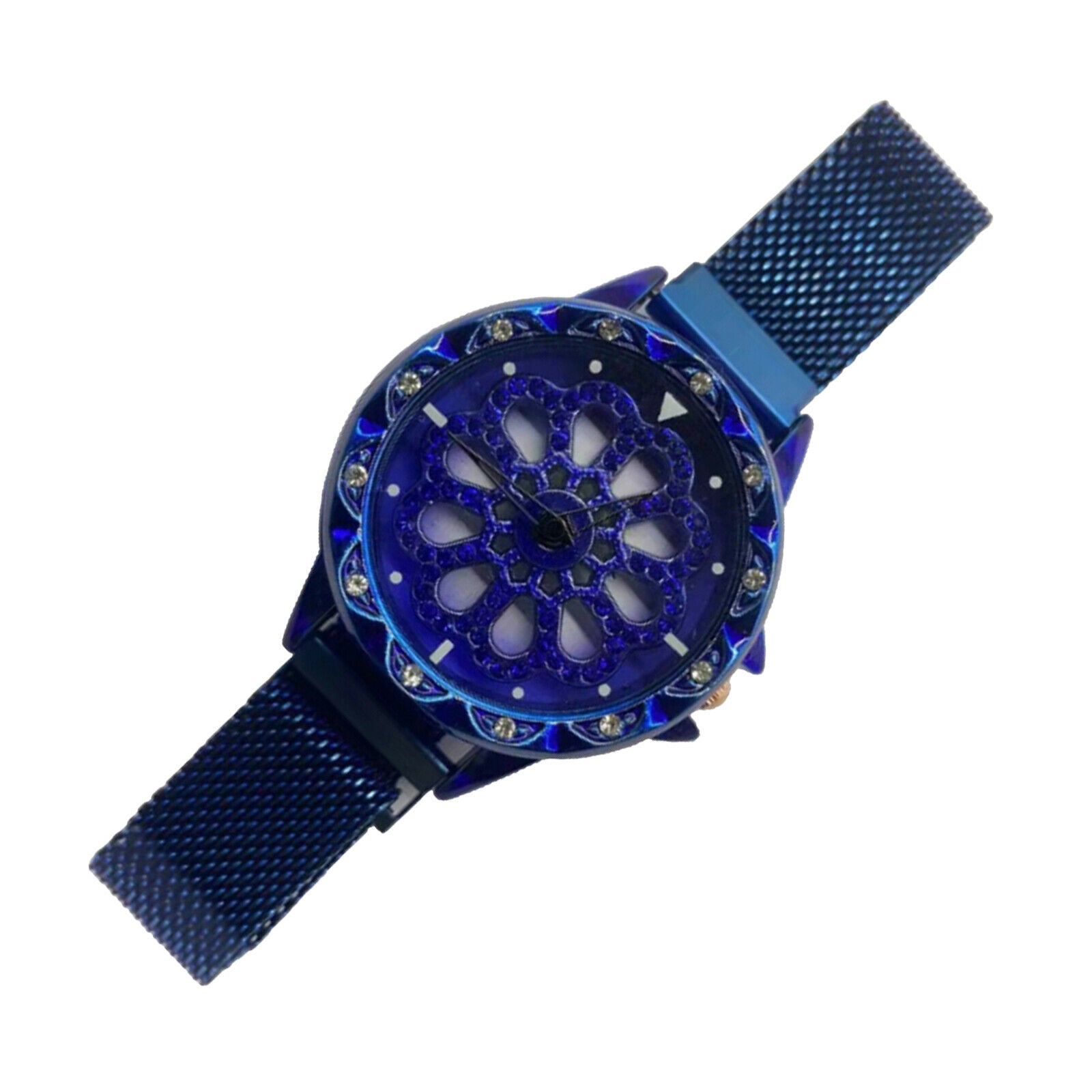 women lucky watch diamante 360 degree rotating dial wristwatch  Blue