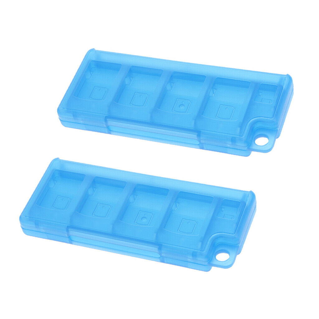 2 Pieces Plastic Game Card Organizer 10 in 1 Storage Box Case Blue Dustproof