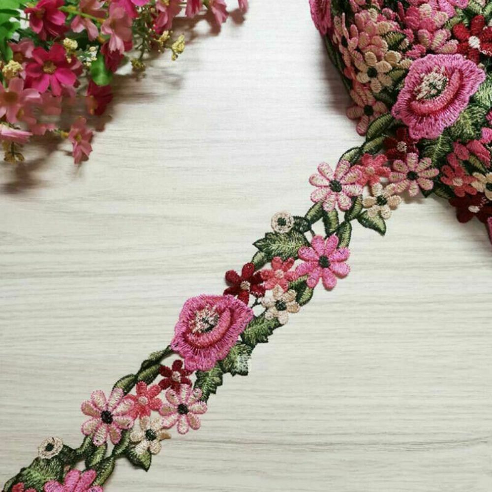 1 Yard Flower Leaves DIY Lace Trim Ribbon Applique Embroidered Sewing Craft Xmas