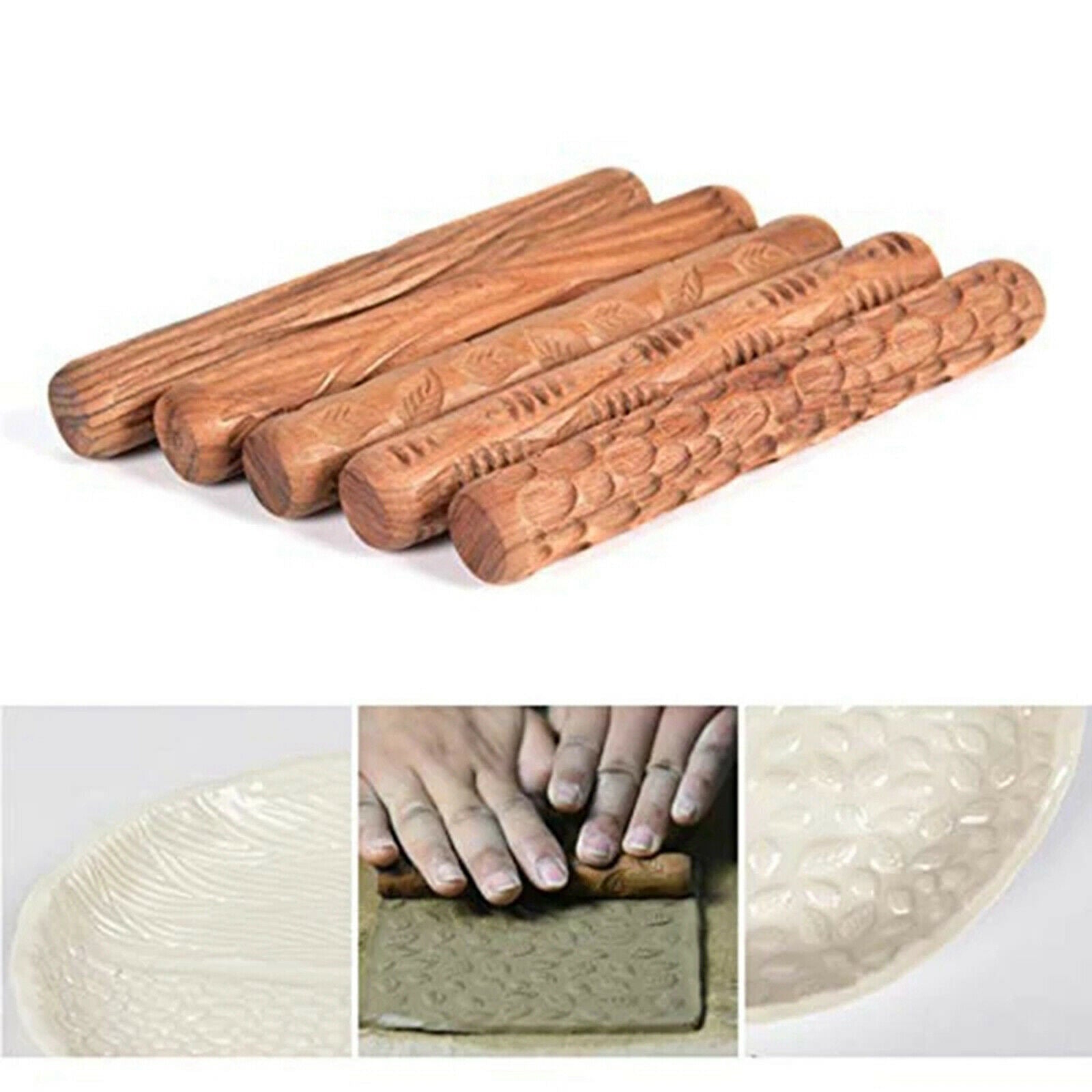 5 Pieces Pottery Pattern Roller Clay Modeling Handle Patterns Rolling Carved
