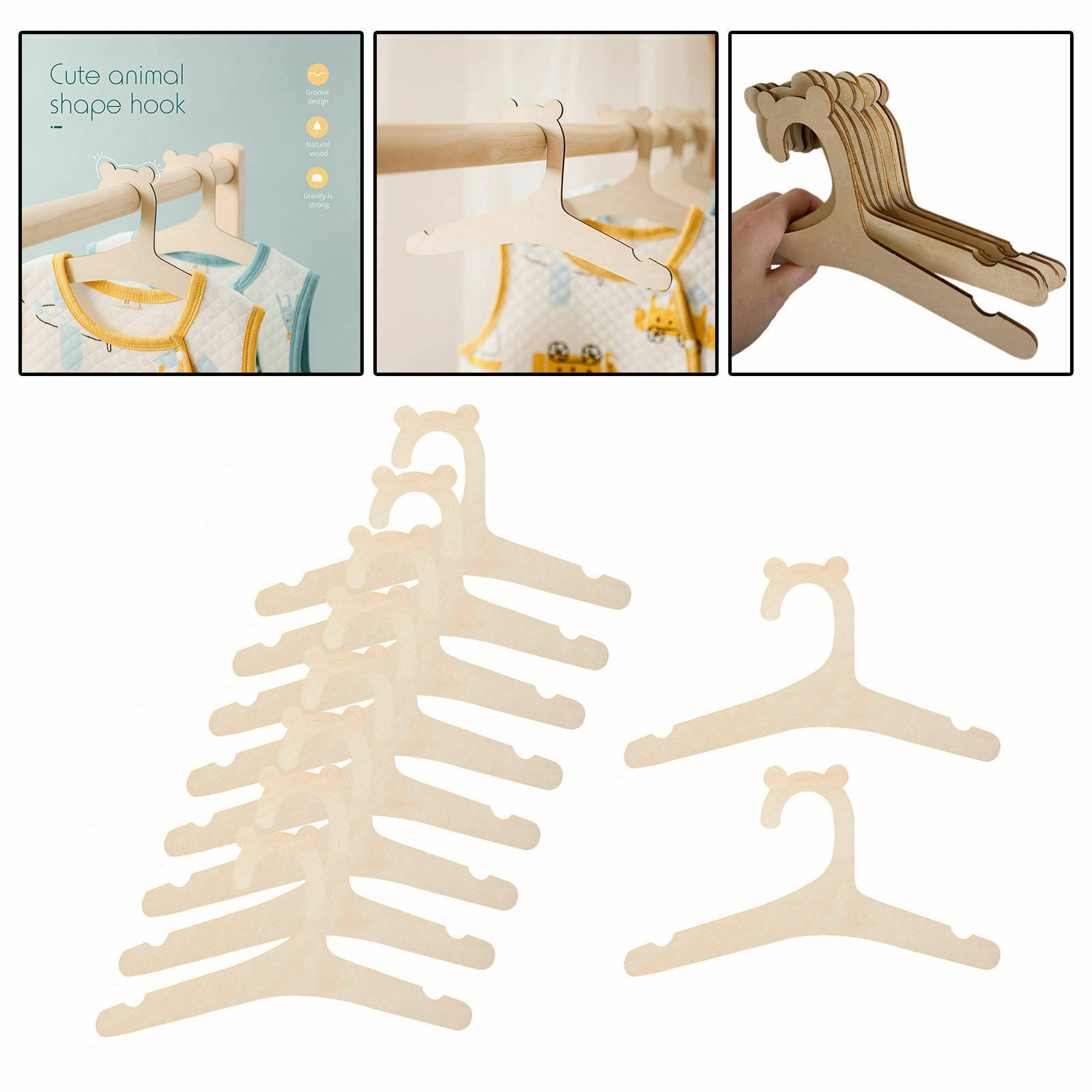 10Pcs/5Pcs Wood Baby Clothes Hangers Hanging Racks for Children 10 Pieces