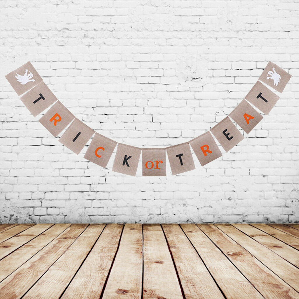 Trick or Treat Ghost Halloween Burlap Bunting Banner Garland Decoration