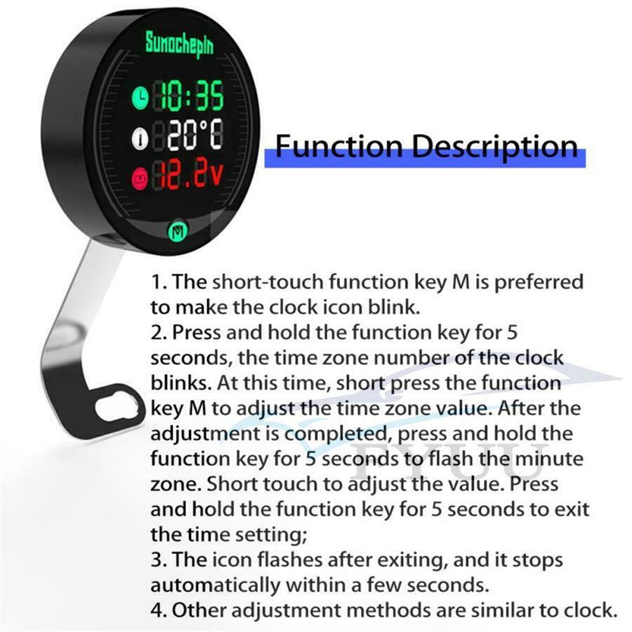 9-24V 5in1 Night Vision Motorcycle Voltmeter volt gauge Thermometer volt meter