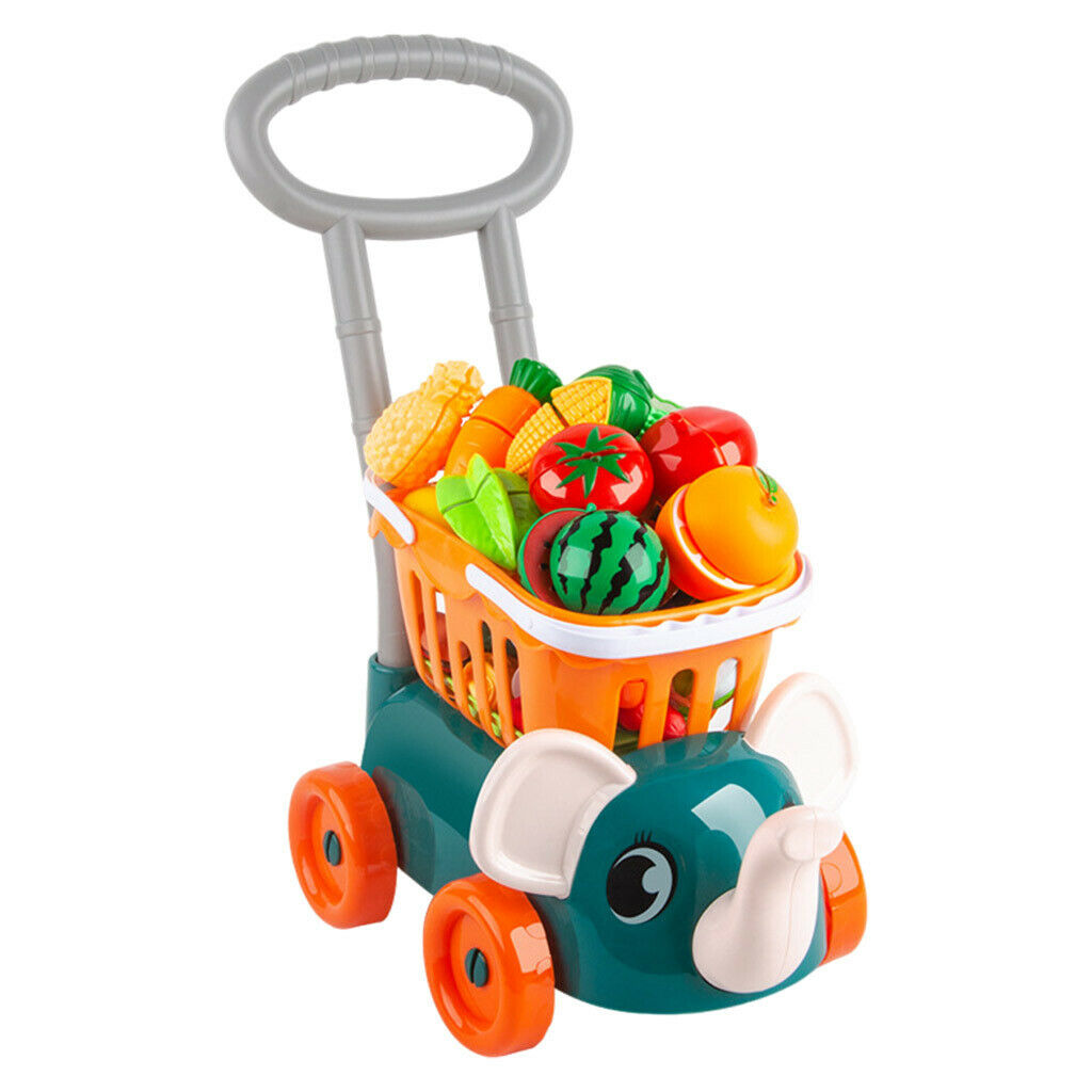 Funny Deluxe Mini Shopping Cart w/ Vegetable Fruit Playset Preschool Toys