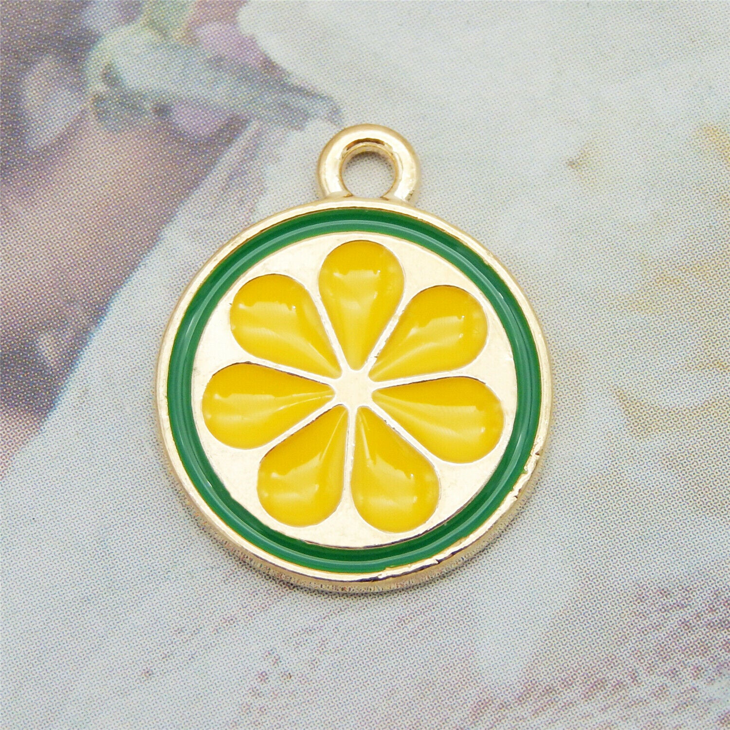 20PCS 18x15mm Fruit Lemon Orange Slice Enamel Alloy Charms Pendant DIY Findings