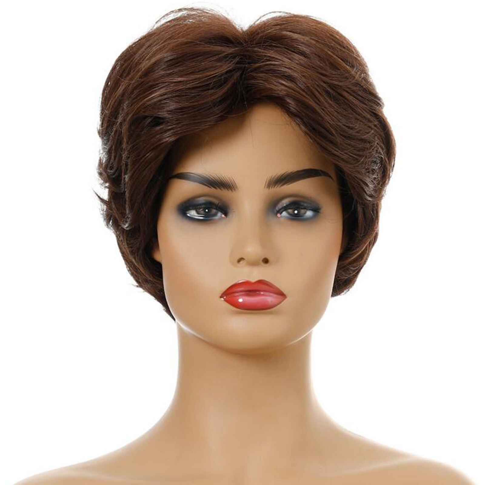 Womens Short Curly Wavy Bob Wig Synthetic Fashion Brown Hair Full Wigs