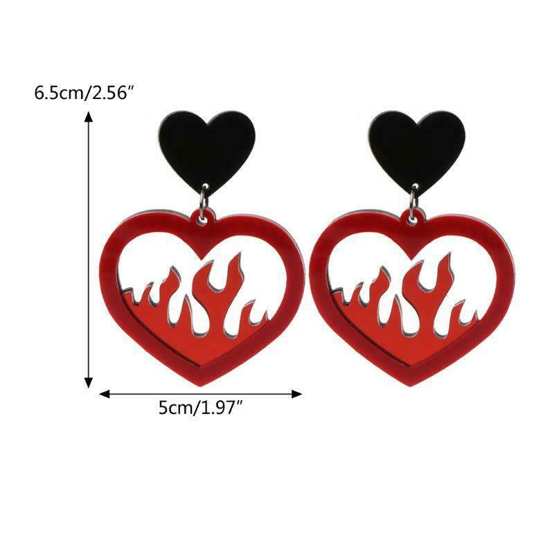Acrylic Red Heart Fire Dangle Earrings Pendant Statement Women Fashion Jewelry
