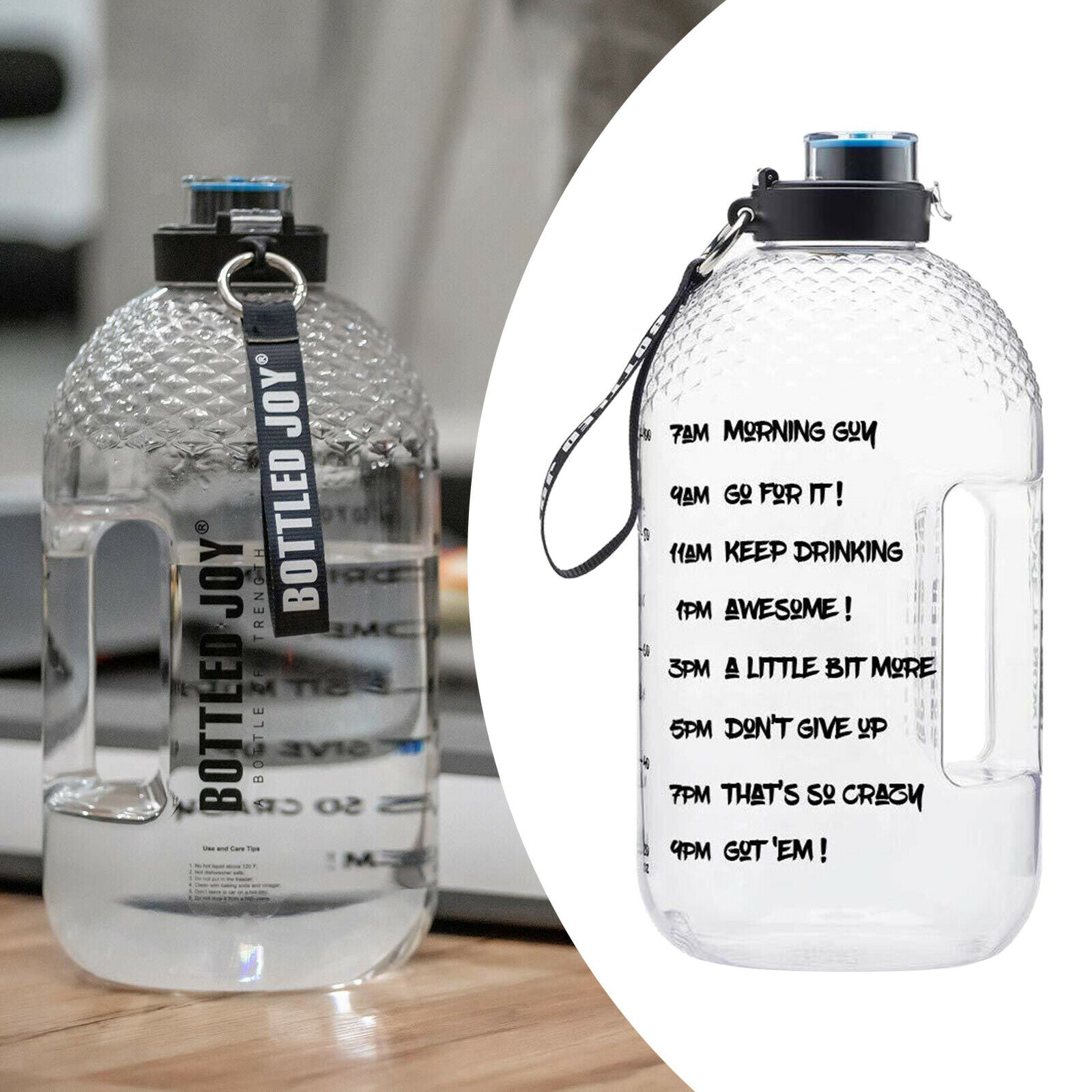 1 Gallon Water Bottle with Motivational Large Jug for Exercise Camping