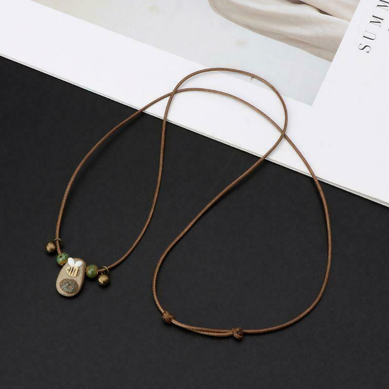 Ethnic Handmade Natural Stone Wind Bee Charm Pendant Necklace Fashion Jewelry