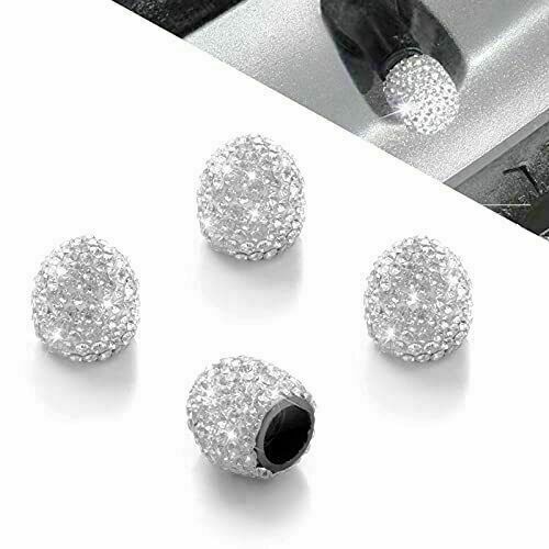 Bling Valve Stem Caps Universal Handmade Rhinestones Covers White Diamond 4 Pack