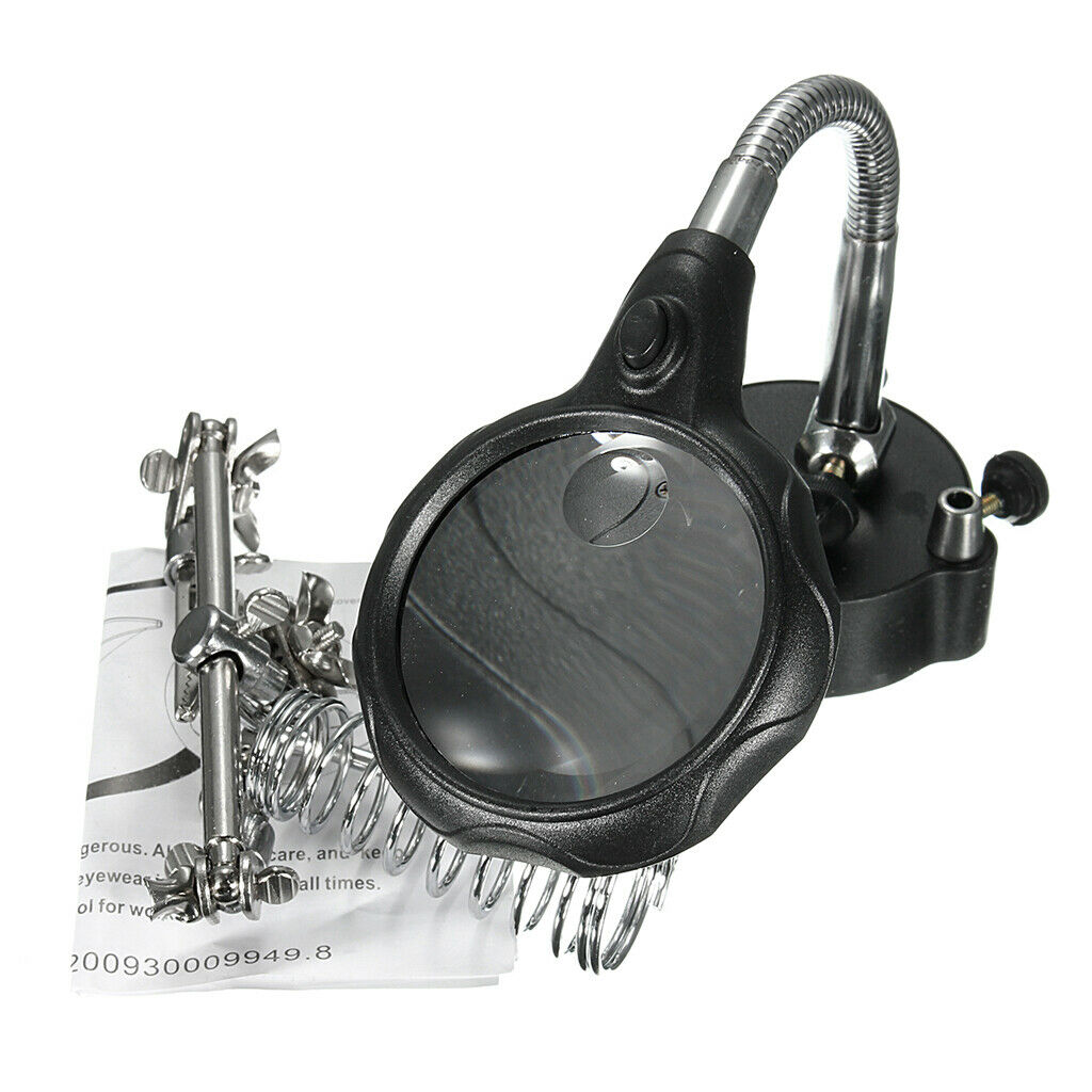 LED Helping Hands~Soldering Station Magnifier~3X/12X Dual Magnification Len~