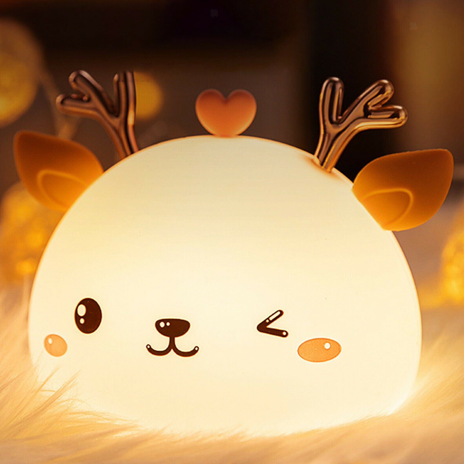 USB Cartoon Deer Silicone Night Light Touch Sensor Lamp Nightlight Kid Decor