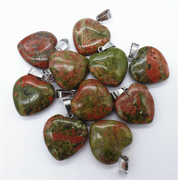 100Pcs 20x20x7mm Natural Green Unakite Jasper Love Heart Pendant Bead DIY HH8311
