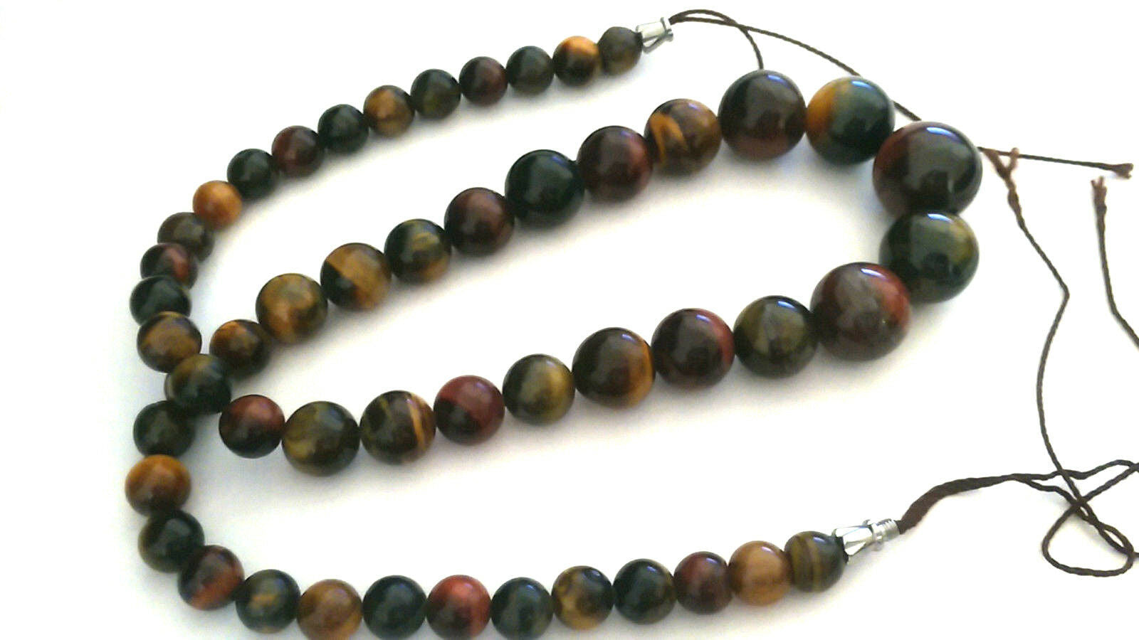 New 6-16mm red yellow blue mixed tiger's eye necklace round Graduated smooth