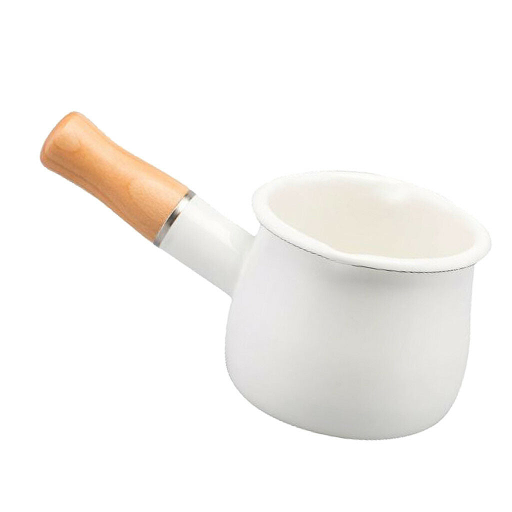 10cm Non Stick Milk Pan Saucepan Pot Wood Handle For Hobs White