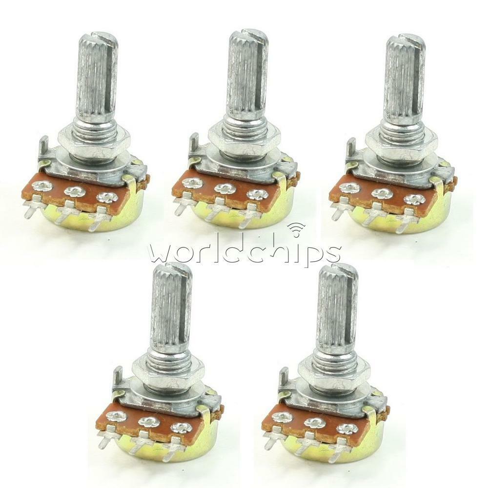 5PCS 3 Terminal 50K Ohm B50K Knurled Shaft Linear Rotary Taper Potentiometer