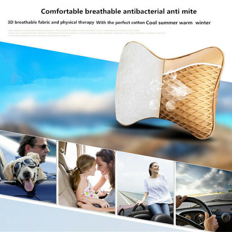Car Seat Headrest Pad Pillow PU leather Knitted Neck Rest Support Cushion Pretty