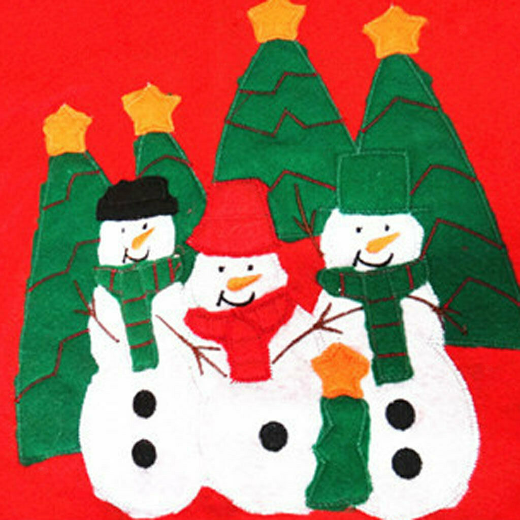 90cm Christmas Tree Skirt 3 Snowman Trees Snowflakes Pattern Applique Decor