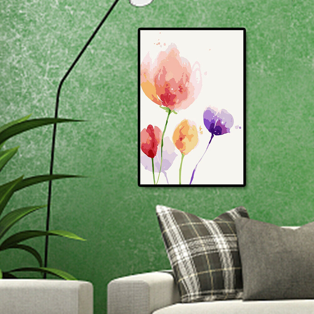 DIY Painting By Numbers Kit Flowers Hand Painted Canvas Oil Art Painting @