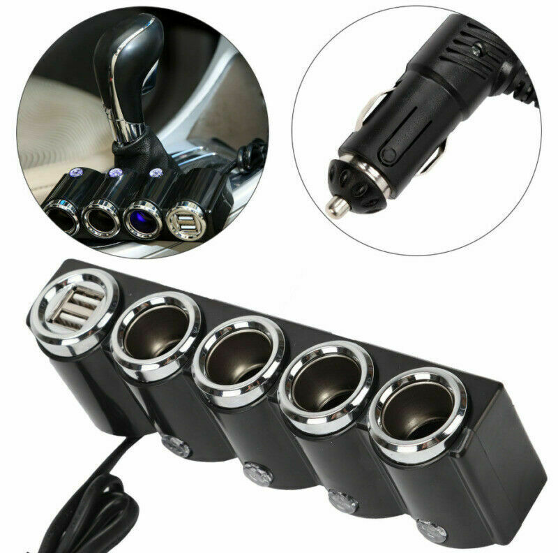 Multi 4 Way Car Cigarette Lighter Socket Splitter USB Plug Charger DC 12V-24V