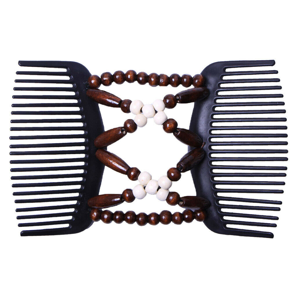 6pcs Double Side Wooden Bead Hair Slide Comb Clip Elastic Hair Accessories