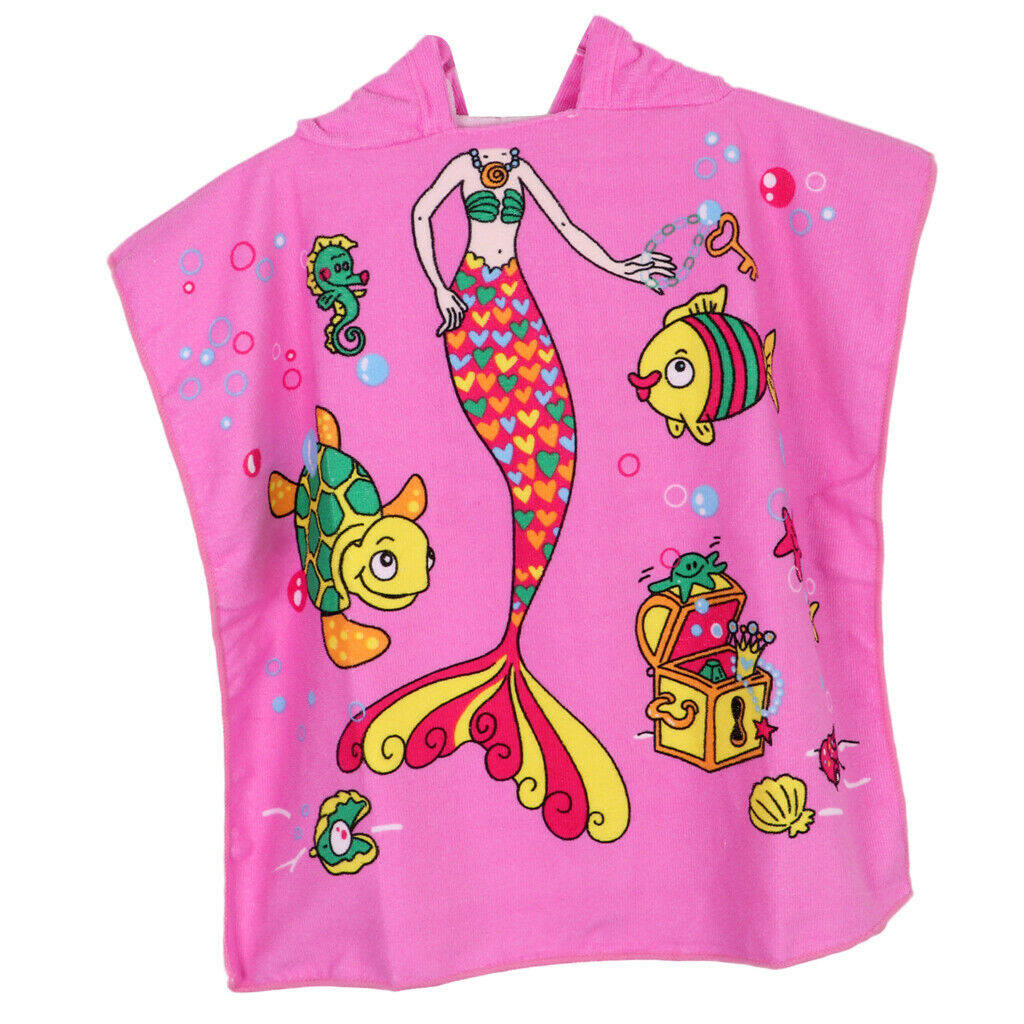2Pcs Toddler Hooded Bath Robe, Cute Mermaid Soft Beach Towel, Swim Pool Coverup