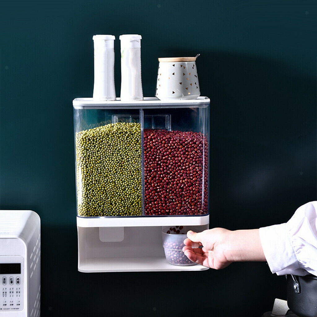 2X Bucket Container Dry Food Dispenser Kitchen Countertop Wall Mounted 3000ML