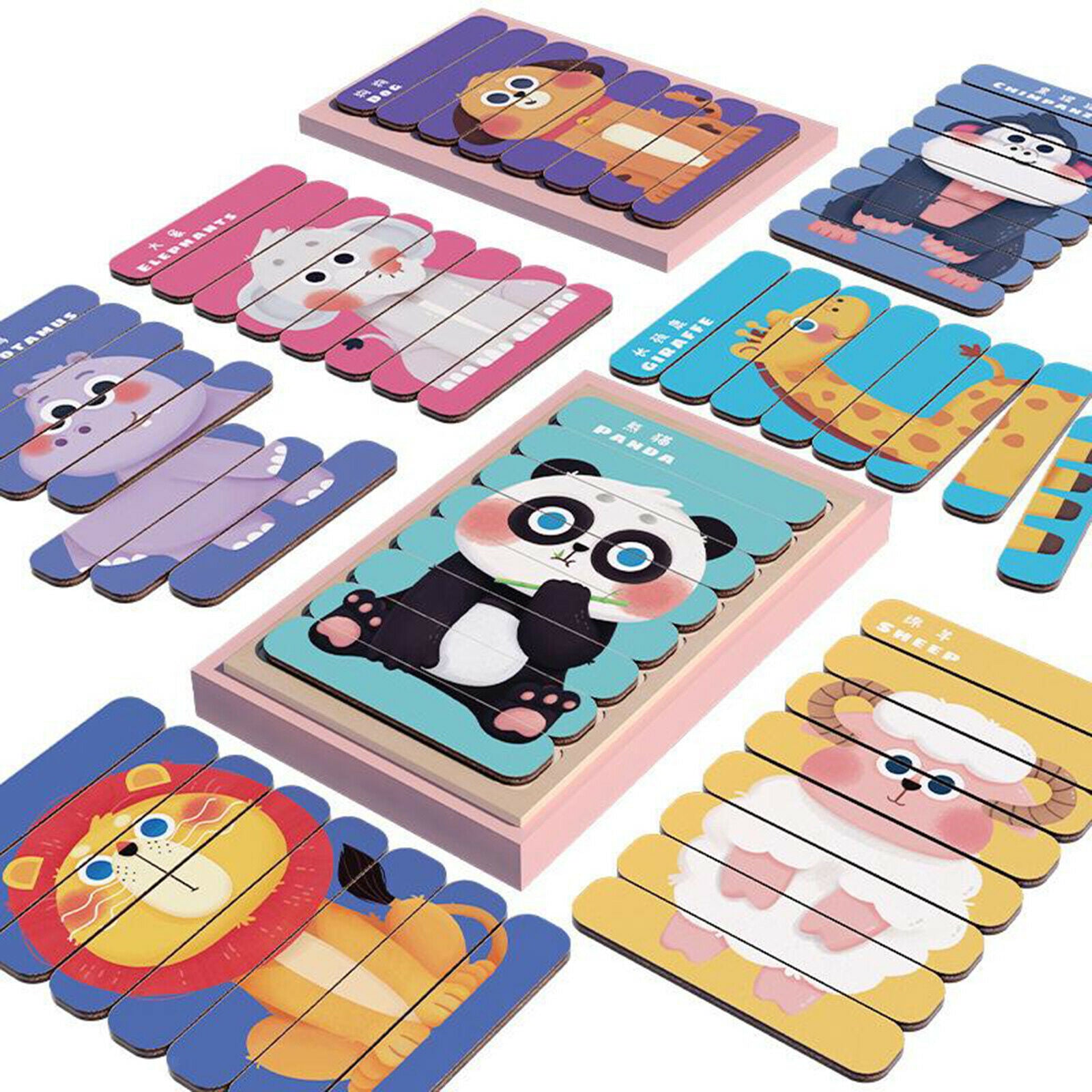 8 Patterns Wooden Puzzle Baby Kids Jigsaw Animal DIY Learning Stacking Toys