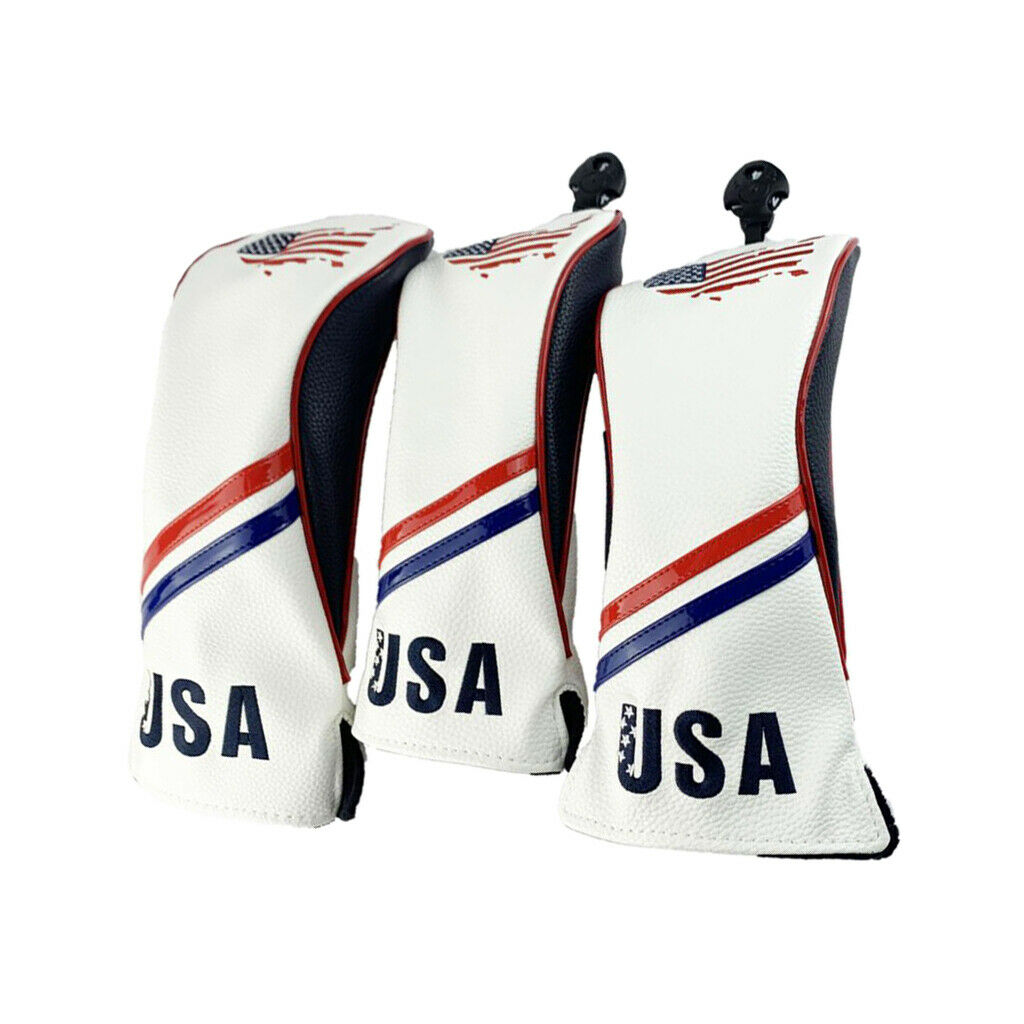 3pcs Universal Golf Club Headcover Woods PU Leather Driver Cover Protector