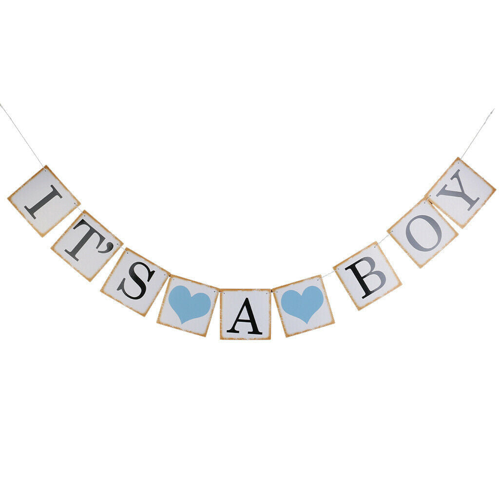 Set of 2 Baby Blue & White Letter Sign Baby Shower & It's A Boy Bunting Banner