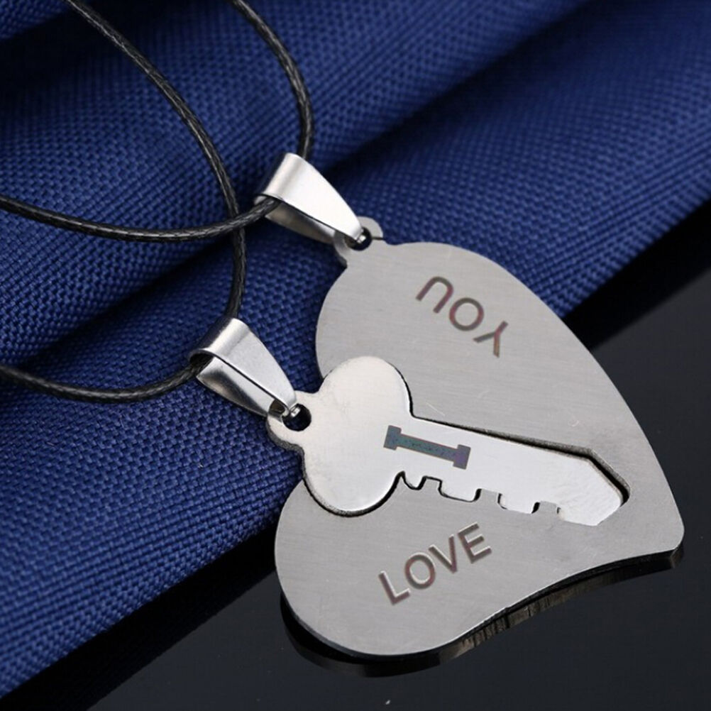 1Pair I Love You Lock Key Heart Stainless Steel Pendant for Couple Necklac.l8