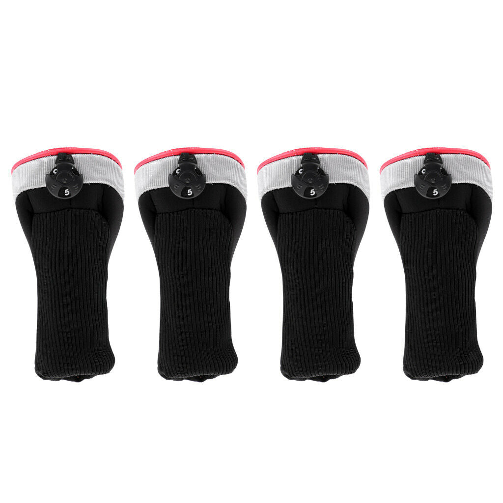 4Pcs Golf Club Head Cover Headcovers with Interchangeable Number Tags Red