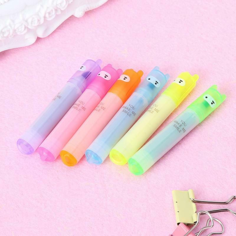 6x Korean Creative Mini Highlighter Lovely Cartoon Marking Pen Office Stationery