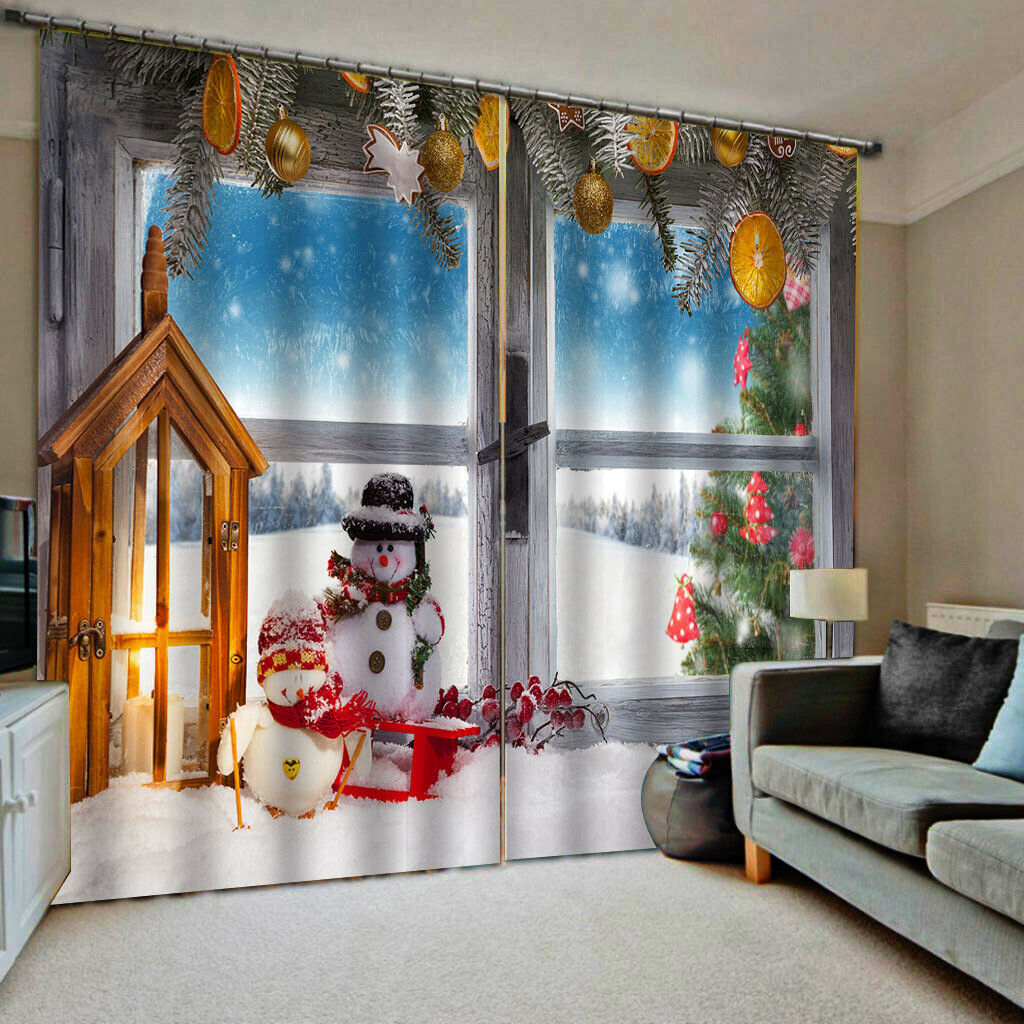 2x Cute Christmas Ball Waterproof Living Room Bedroom Window Drapes 2 Panels
