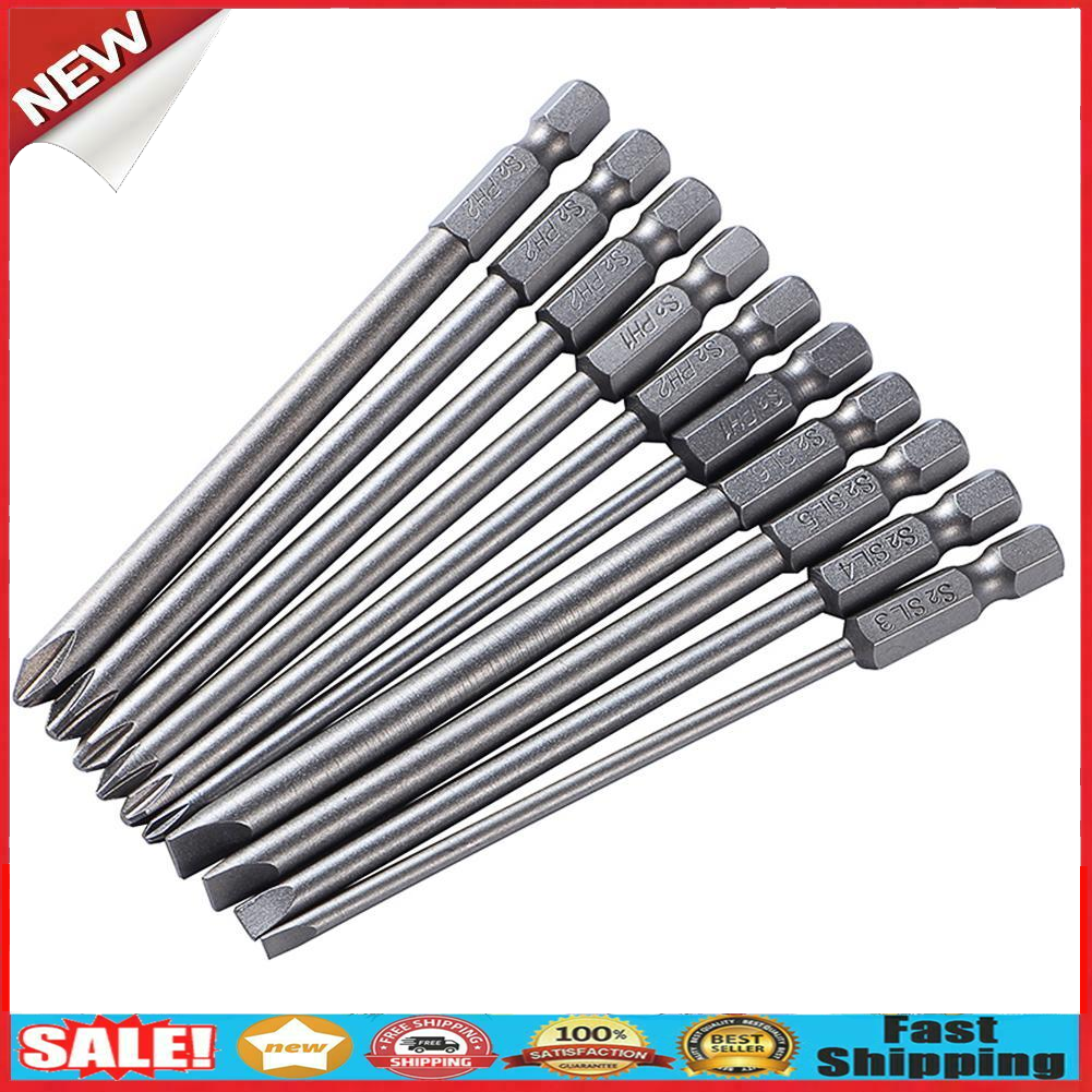 10pcs/set 100mm Alloy Steel S2 Slotted Phillips Screwdriver Bits Batches @