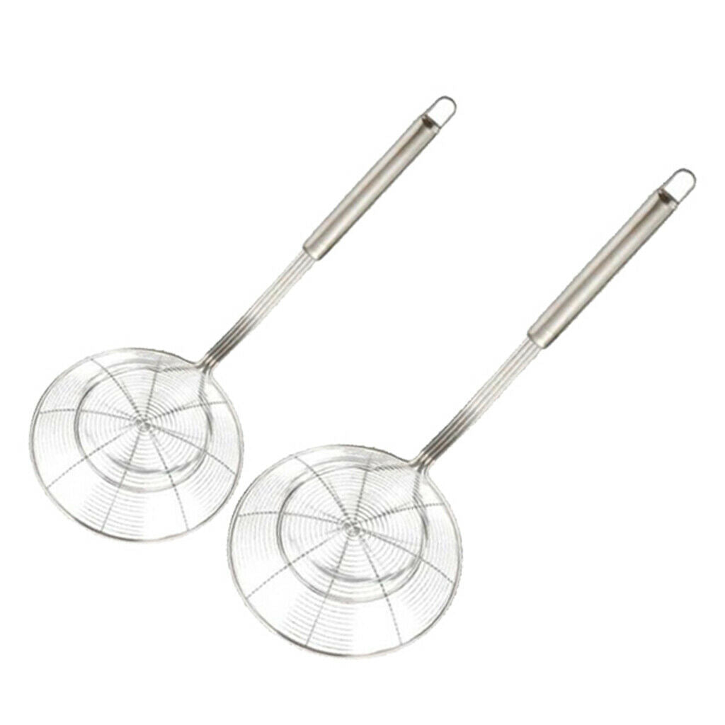 2x Stainless Steel Skimmer Ladle Spider Strainer Frying Pasta Rustproof