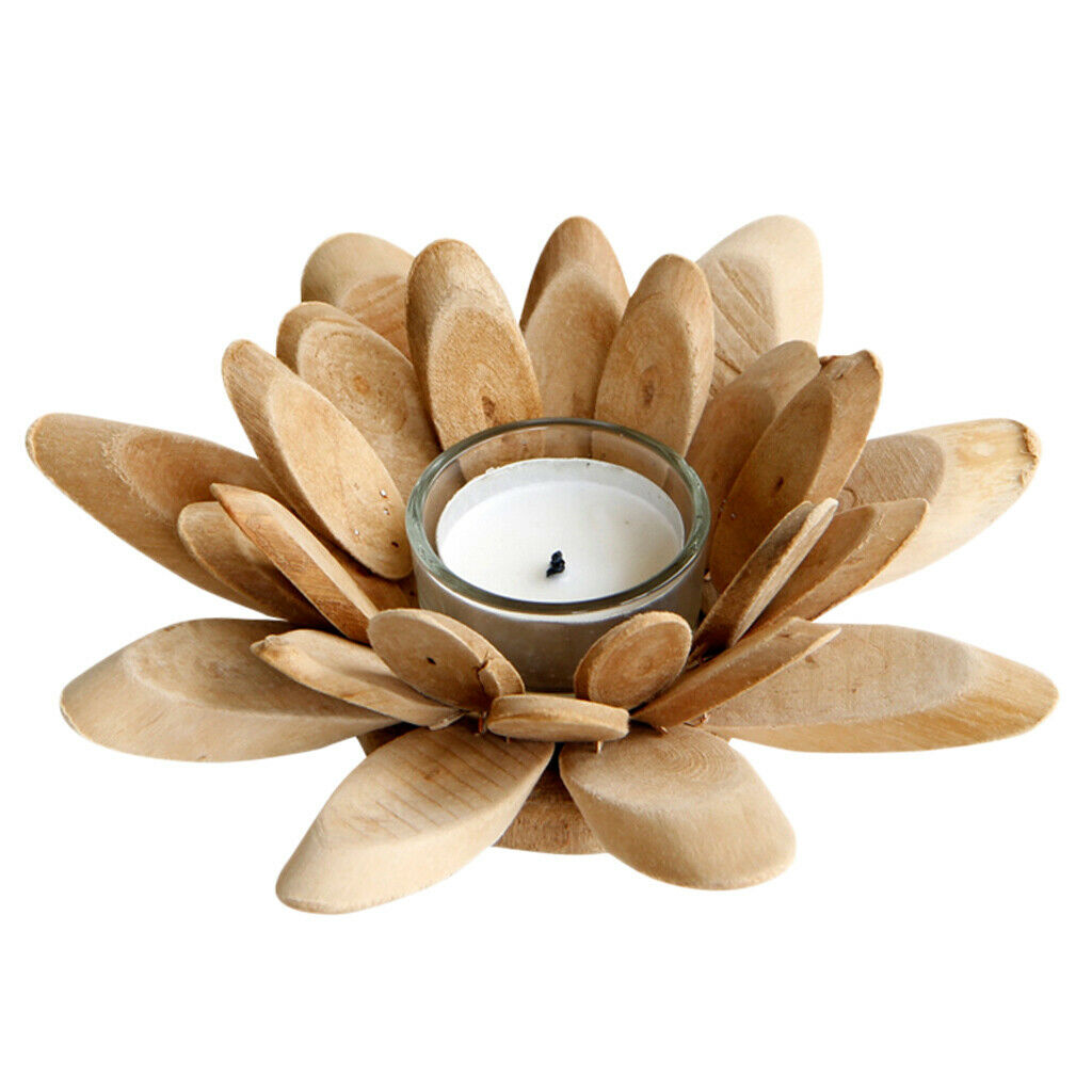 Handmade Wooden Tea Light Lotus Shape Candle Holder