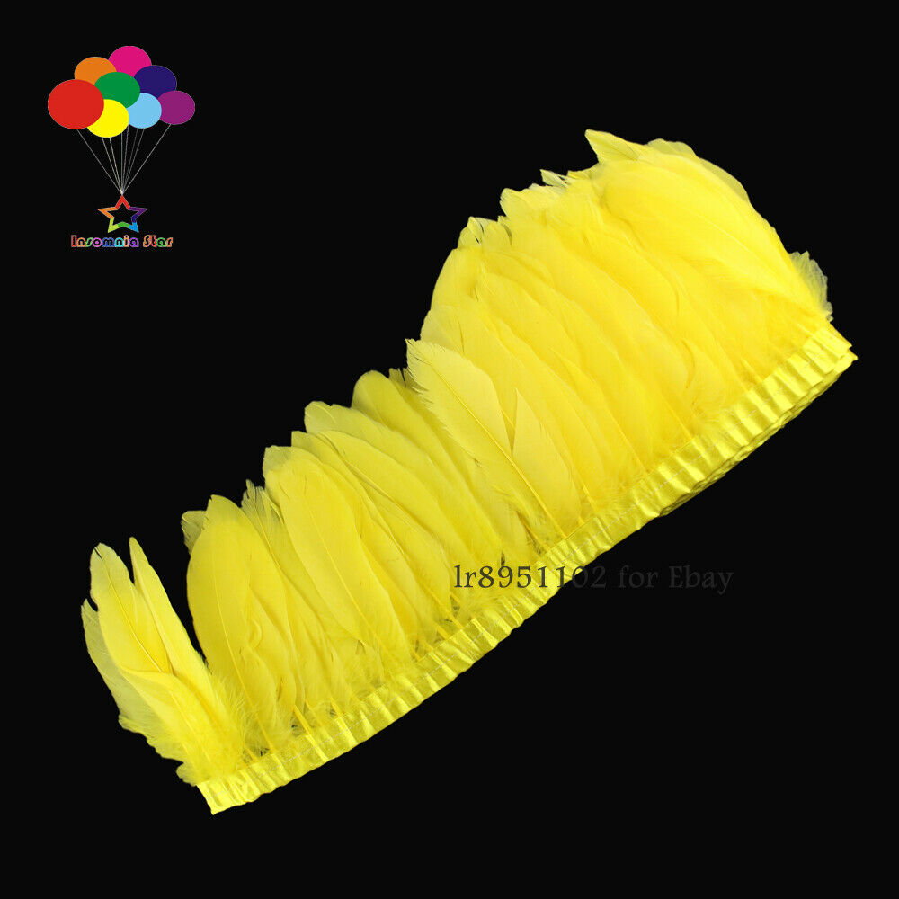 2 Meter Yellow plume Beautiful Goose Feather Fringe Trim quantity Size 6-8 inch