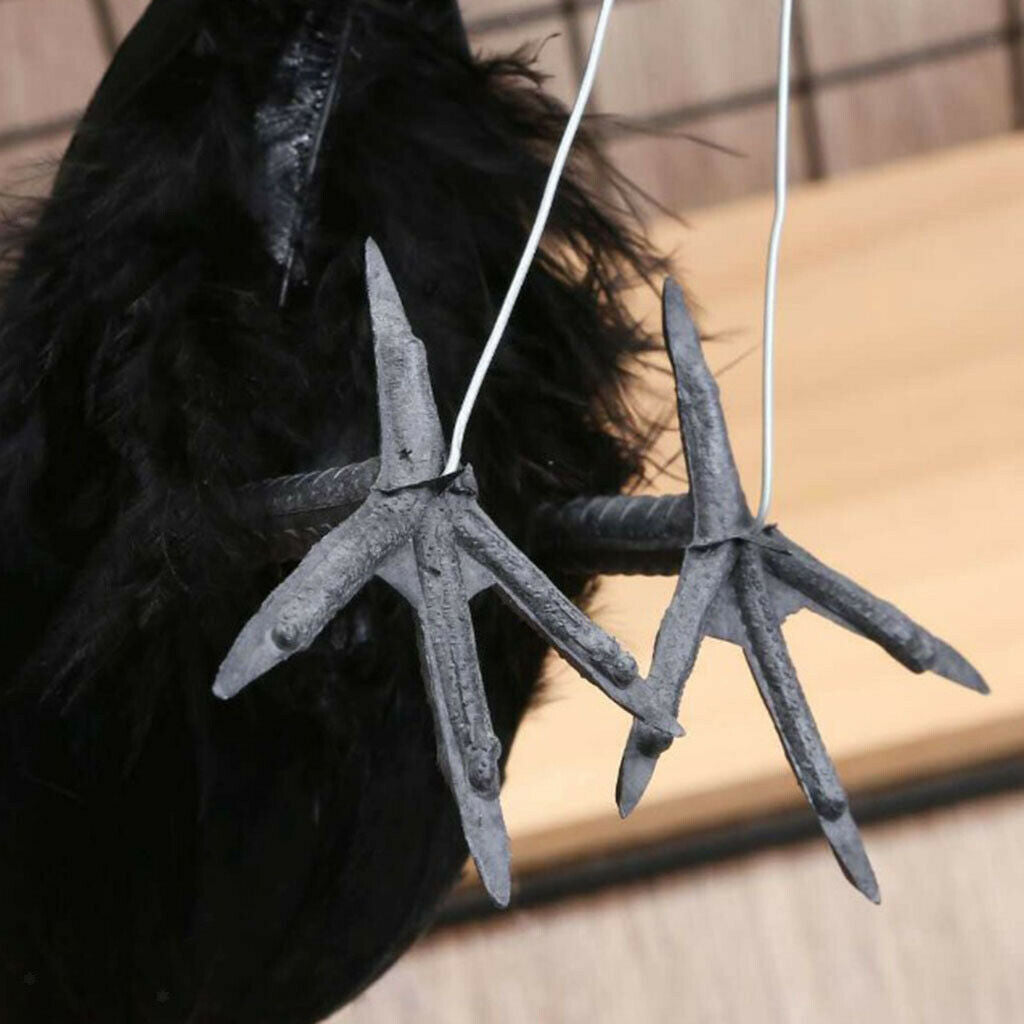 Vivid Crow Bird Statue Halloween Realistic Black Feathered Crows Decor