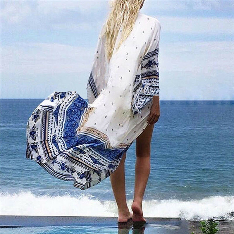 Women Summer Chiffon Bikini Cover Up Swimwear Bathing Suit Beach Dress Long 2 TL