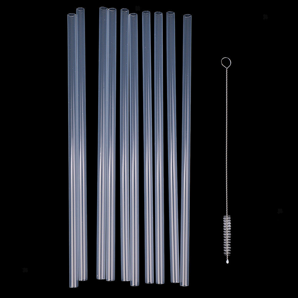 10 Packs Reusable Hard Plastic Event Festival Drinking Straws Cleaning Brush